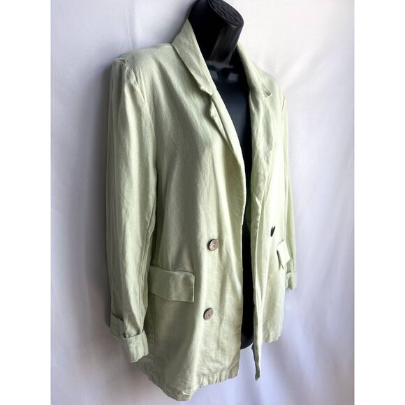 Stitch + Feather Linen Sage Green Blazer Size M Essential Formal Lagenlook - Picture 3 of 9